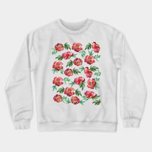 Peonies Flowers Watercolor Ink Cute Red Crewneck Sweatshirt